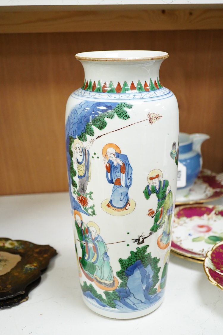 A Chinese porcelain famille verte vase, 38cm high